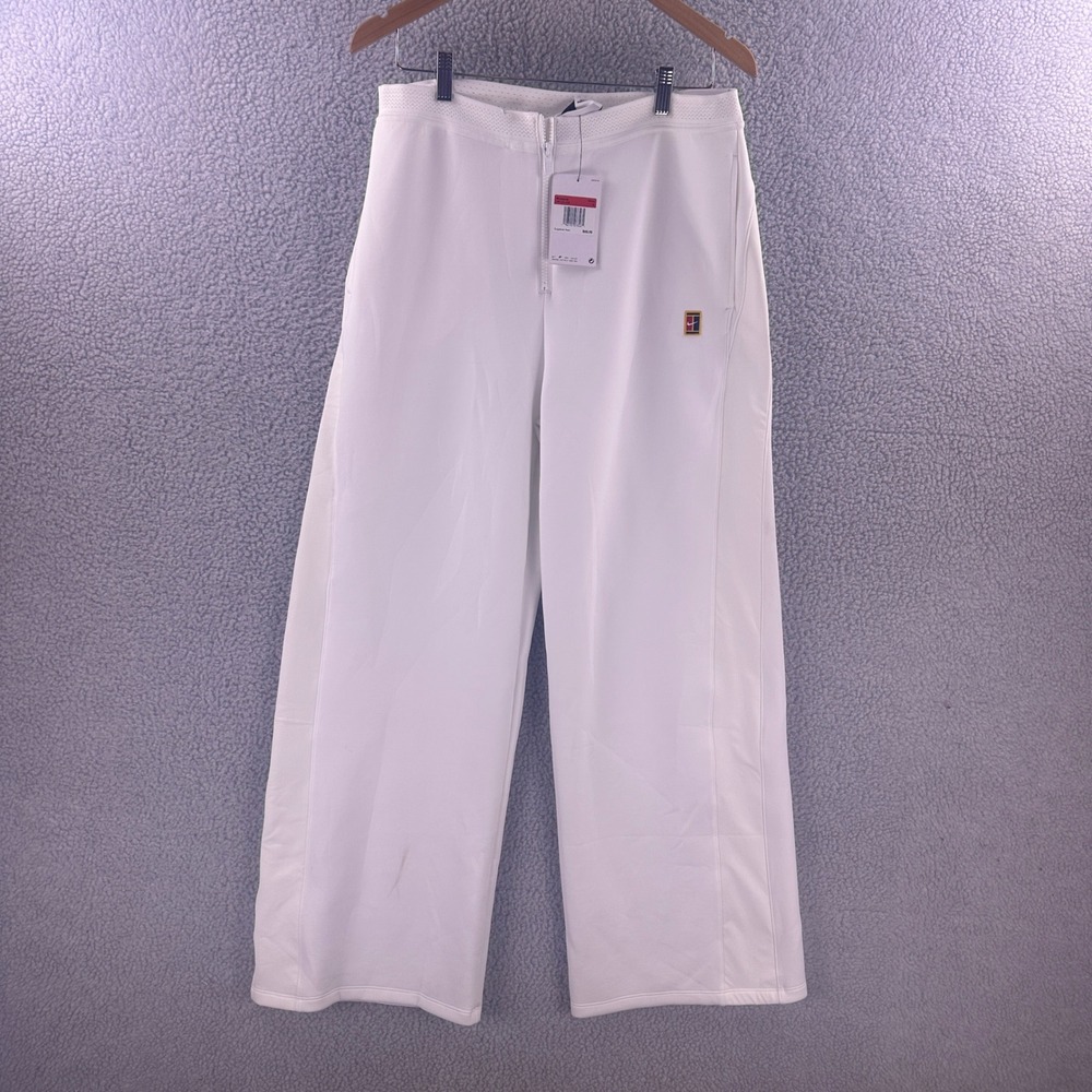 Nike Court Tennis Pants Mens Large White Wide Leg Front Zip DX1129-100 NWT